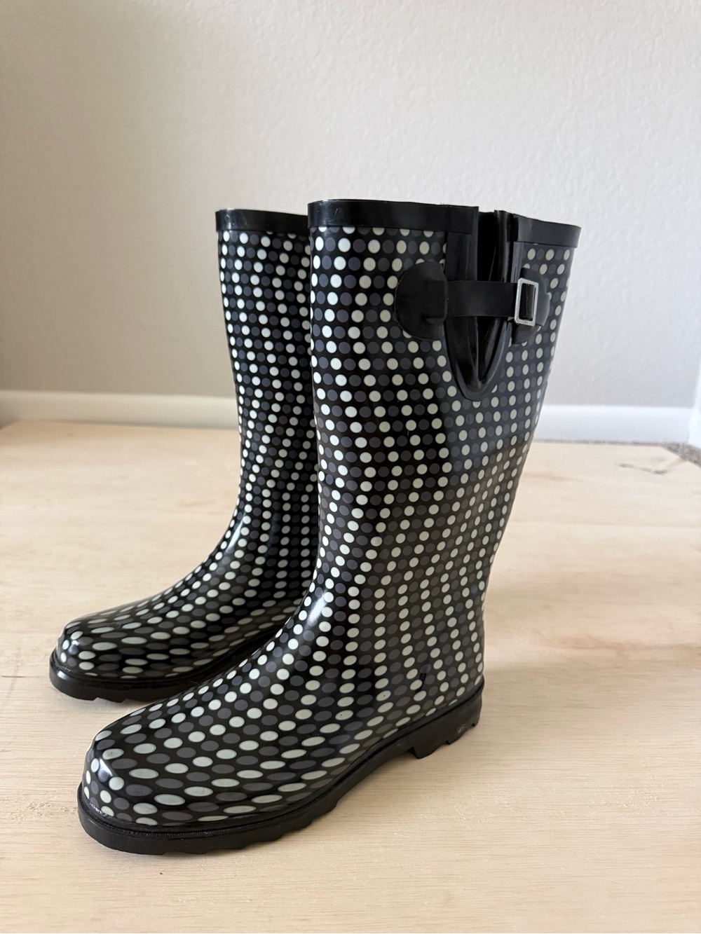 Black & White Polka Dot Rain Boots - Women's Waterproof Mid-Calf-NWOT